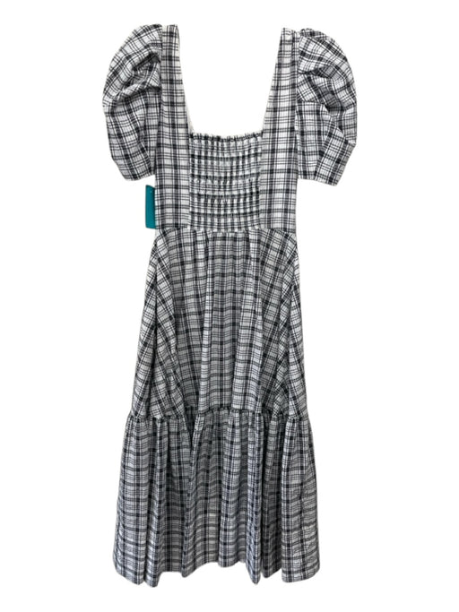 Tanya Taylor Size 0 White & Black Polyester Blend Short Puff Sleeve Tiered Dress White & Black / 0