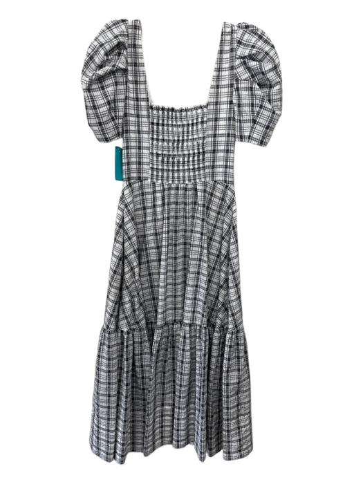 Tanya Taylor Size 0 White & Black Polyester Blend Short Puff Sleeve Tiered Dress White & Black / 0