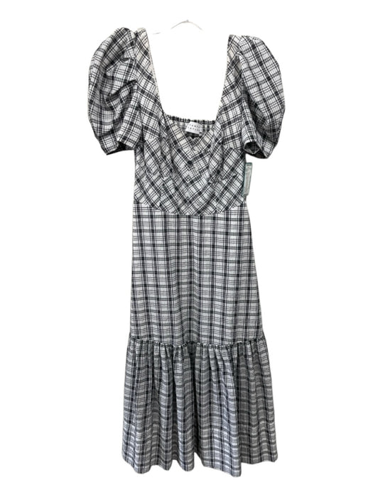 Tanya Taylor Size 0 White & Black Polyester Blend Short Puff Sleeve Tiered Dress White & Black / 0