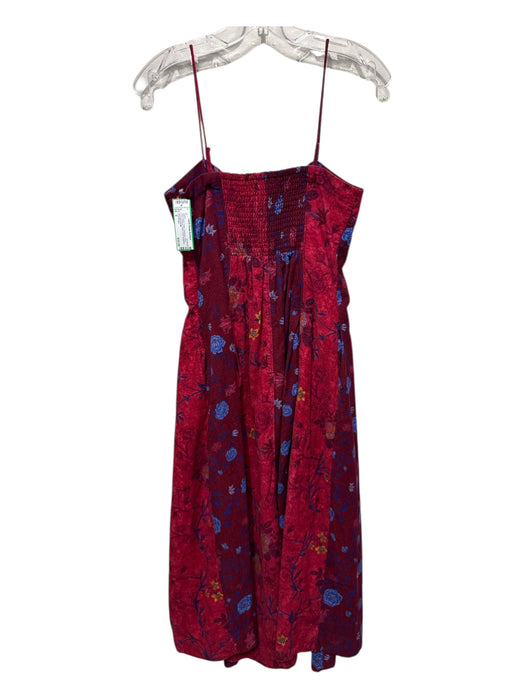 Free People Size S Red & Multi Cotton Corduroy Floral Print Smocked Dress Red & Multi / S