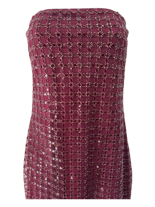 Rotate Size 36 Wine Red Polyester Beaded Back Zip Strapless Maxi Dress Wine Red / 36