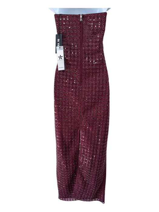 Rotate Size 36 Wine Red Polyester Beaded Back Zip Strapless Maxi Dress Wine Red / 36