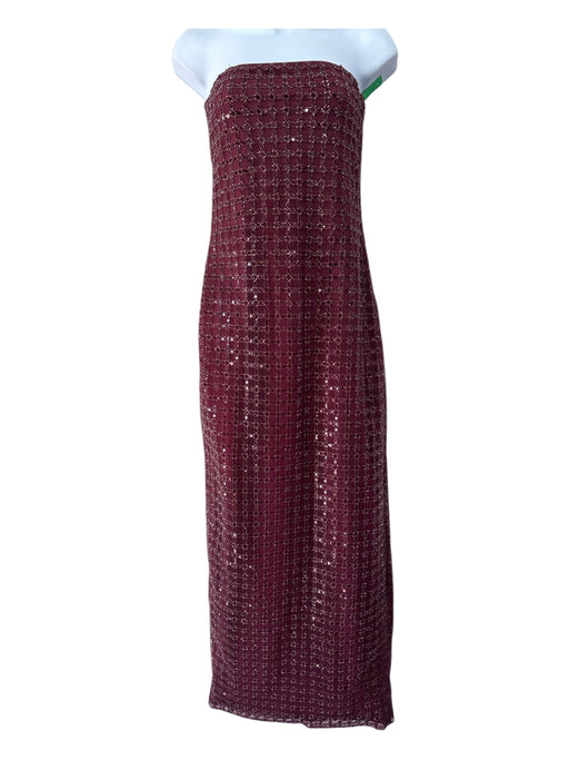 Rotate Size 36 Wine Red Polyester Beaded Back Zip Strapless Maxi Dress Wine Red / 36