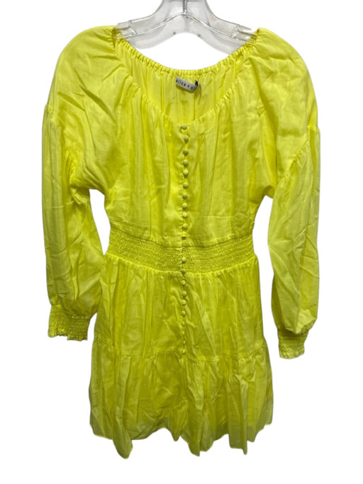 Alice & Olivia Size 0 Yellow Cotton & Silk Wide Neck Button Front Dress Yellow / 0