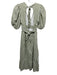 Faithful The Brand Size 2 Green & White Cotton Gingham V Neck Midi Dress Green & White / 2