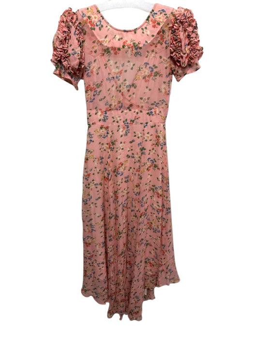 Loveshackfancy Size 0 Peach & Multi Silk V Neck Zip Side Floral Print Dress Peach & Multi / 0