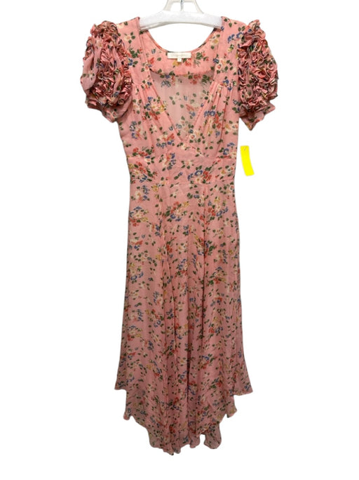 Loveshackfancy Size 0 Peach & Multi Silk V Neck Zip Side Floral Print Dress Peach & Multi / 0