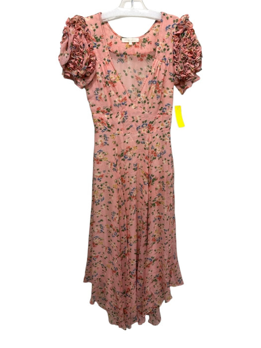 Loveshackfancy Size 0 Peach & Multi Silk V Neck Zip Side Floral Print Dress Peach & Multi / 0