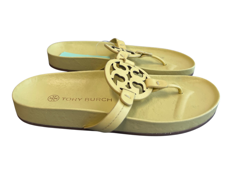 Tory Burch Shoe Size 7.5 Yellow Leather Sandal Slip On Logo Open Toe Shoes Yellow / 7.5