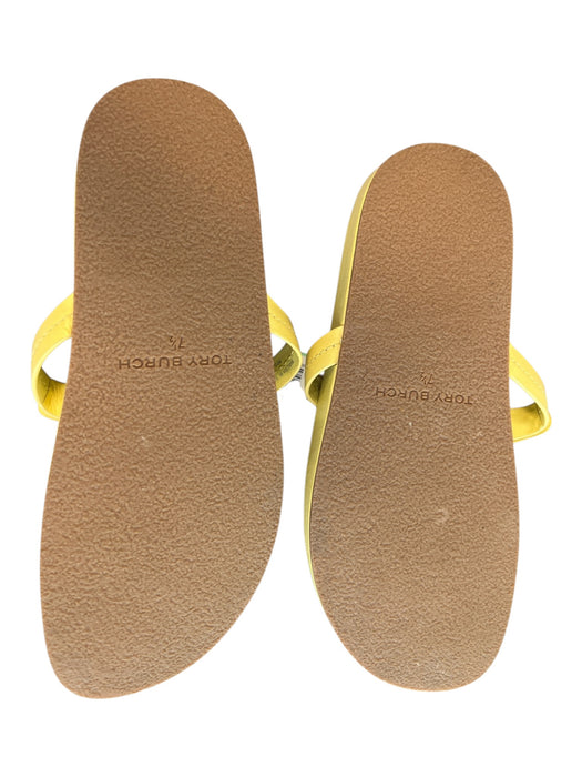 Tory Burch Shoe Size 7.5 Yellow Leather Sandal Slip On Logo Open Toe Shoes Yellow / 7.5