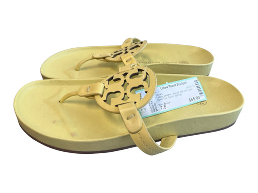 Tory Burch Shoe Size 7.5 Yellow Leather Sandal Slip On Logo Open Toe Shoes Yellow / 7.5