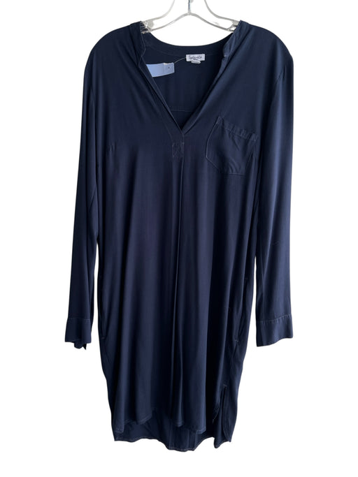 Splendid Size S Navy Rayon V Neck Chest Pocket Long Sleeve Pockets Dress Navy / S
