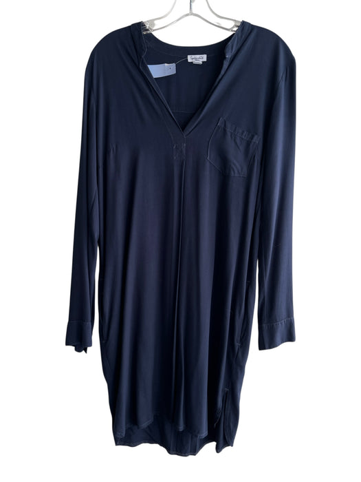 Splendid Size S Navy Rayon V Neck Chest Pocket Long Sleeve Pockets Dress Navy / S