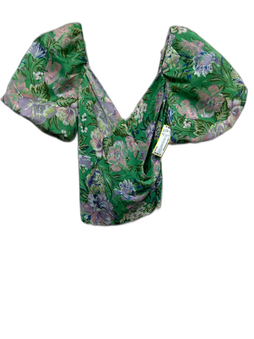 ASTR Size M Green, Purple, Multi Polyester Short Puff Sleeve Floral Print Top Green, Purple, Multi / M