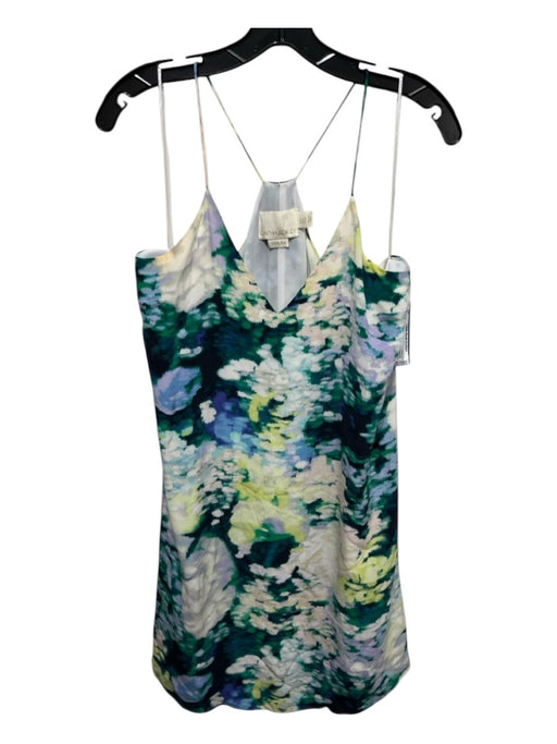 Cynthia Rowley Size 6 Green, Navy & Multi Print Silk Spaghetti Strap Shift Dress Green, Navy & Multi Print / 6