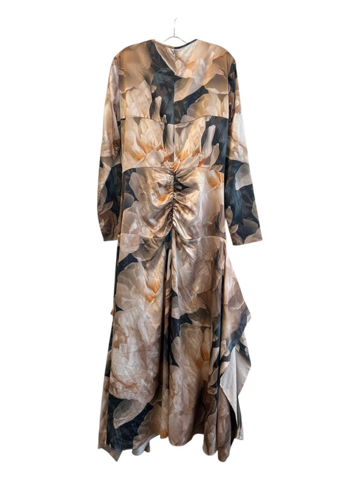 AKNVAS Size 12 Beige & Multi Polyester Crew Neck Long Sleeve Back Zip Maxi Gown Beige & Multi / 12