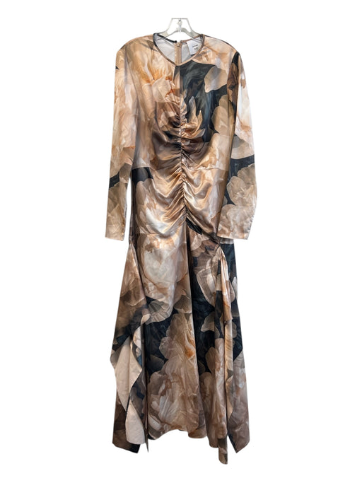 AKNVAS Size 12 Beige & Multi Polyester Crew Neck Long Sleeve Back Zip Maxi Gown Beige & Multi / 12