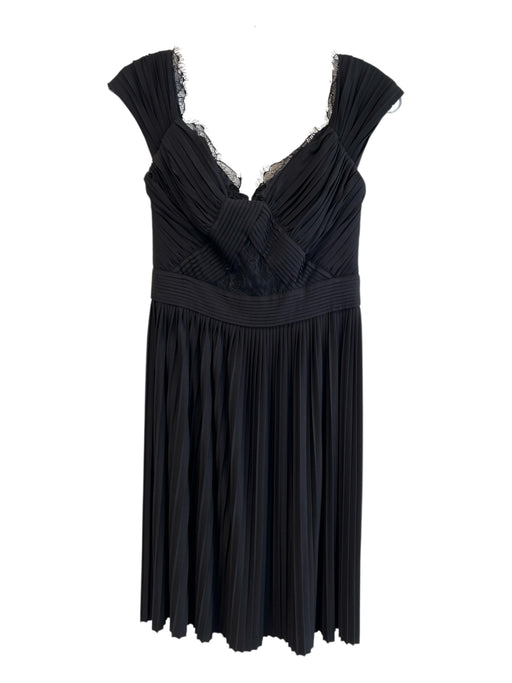 Asos Size 4 Black Polyester V Neck Off Shoulder Sleeveless Pleated Dress Black / 4