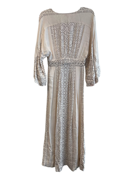 Free People Size 4 Beige & Brown Viscose Blend V Neck Tie Detail Dot Print Dress Beige & Brown / 4