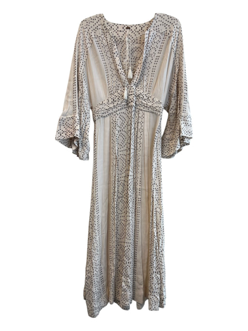 Free People Size 4 Beige & Brown Viscose Blend V Neck Tie Detail Dot Print Dress Beige & Brown / 4