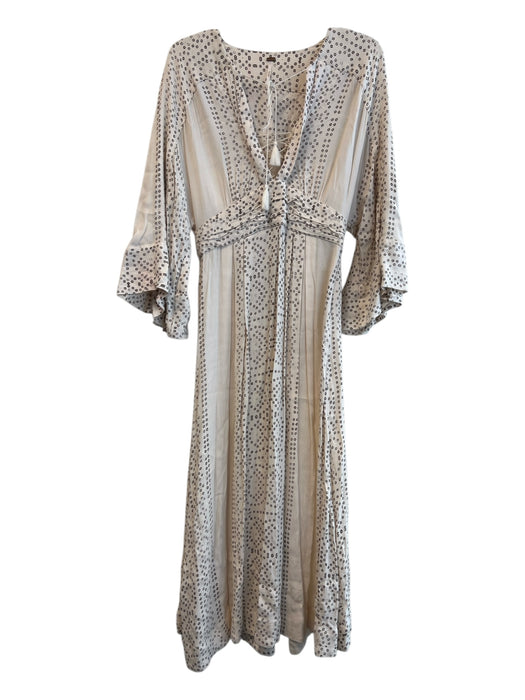 Free People Size 4 Beige & Brown Viscose Blend V Neck Tie Detail Dot Print Dress Beige & Brown / 4