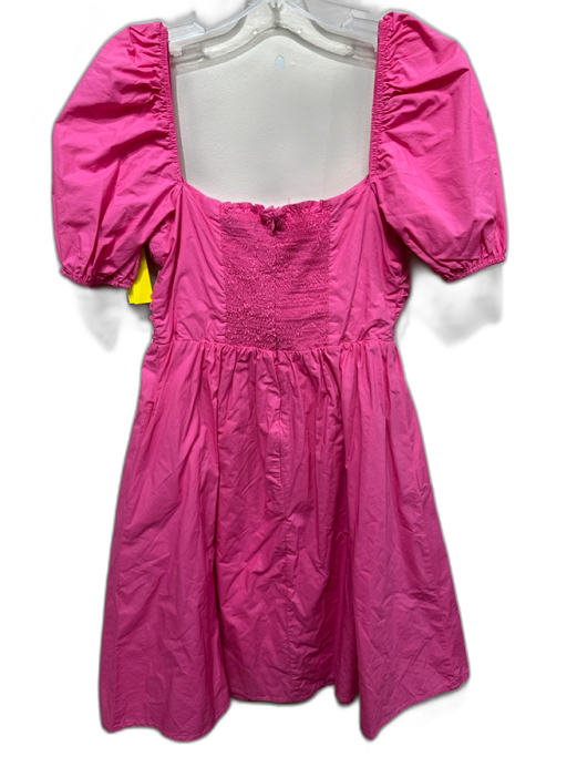 O.P.T. Size L Pink Cotton Short Sleeve Square Neck Smock Back Dress Pink / L