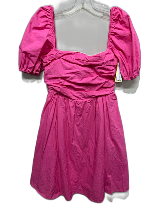 O.P.T. Size L Pink Cotton Short Sleeve Square Neck Smock Back Dress Pink / L