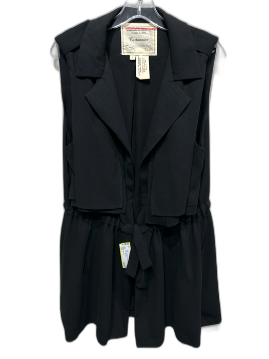 Cartonnier Size L Black Polyester Tie Detail Sleeveless Lapel Dress Black / L