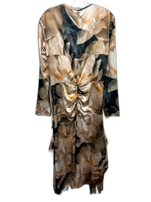 AKNVAS Size 12 Beige, Brown, Multi Polyester Abstract Floral Rouched Dress Beige, Brown, Multi / 12