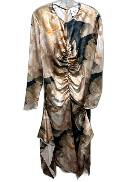 AKNVAS Size 12 Beige, Brown, Multi Polyester Abstract Floral Rouched Dress Beige, Brown, Multi / 12