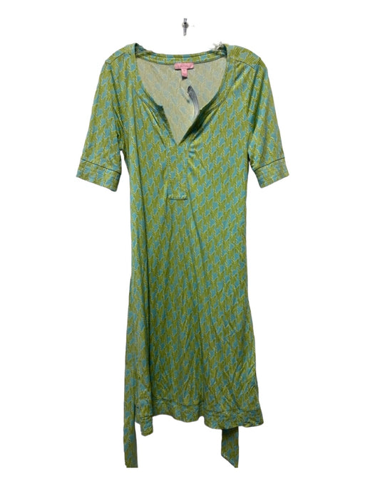 Lilly Pulitzer Size 10 Green & Blue Silk Short Sleeve Abstract Belt Dress Green & Blue / 10