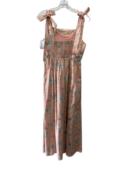 Anthropologie Size 2 Light Orange, Blue & Cream Cotton Sleeveless Floral Dress Light Orange, Blue & Cream / 2