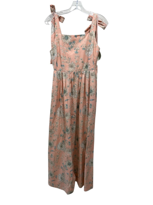 Anthropologie Size 2 Light Orange, Blue & Cream Cotton Sleeveless Floral Dress Light Orange, Blue & Cream / 2