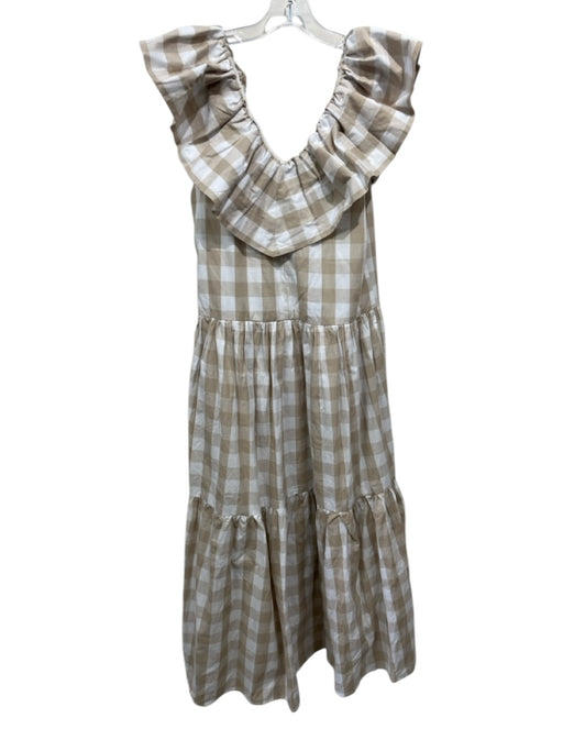 English Factory Size M Beige & White No Fabric Tag Ruffle Cap Sleeve Maxi Dress Beige & White / M