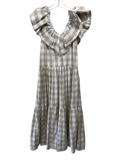 English Factory Size M Beige & White No Fabric Tag Ruffle Cap Sleeve Maxi Dress Beige & White / M