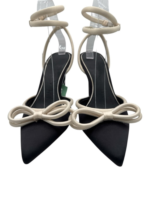 Gianni Bini Shoe Size 7 Black & Cream Satin Bow Ankle Strap Pointed Toe Pumps Black & Cream / 7