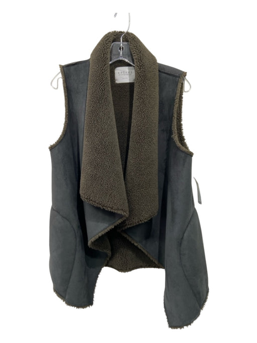 Velvet Size L Gray & Olive Polyester Faux Shearling Vest Gray & Olive / L