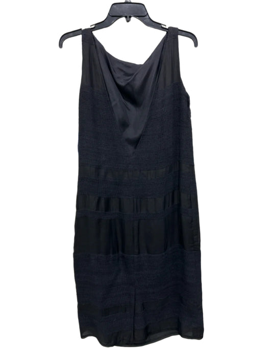 Bill Blass Size 8 Black Silk Sleeveless Fabic Block Horizontal Back V Dress