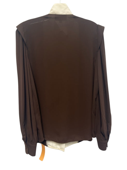 Tuckernuck Size S Brown & White Polyester Long Sleeve Pleats Button Up Top Brown & White / S