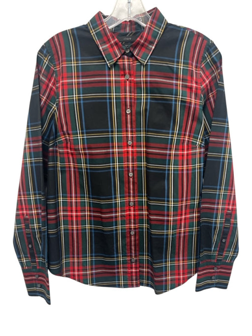 J Crew Size 8 Navy, Green, Red Cotton Long Sleeve Button Up Plaid Top Navy, Green, Red / 8