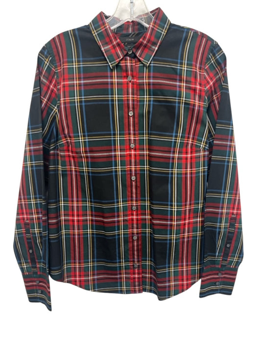 J Crew Size 8 Navy, Green, Red Cotton Long Sleeve Button Up Plaid Top Navy, Green, Red / 8