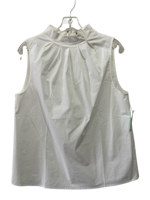 Ann Mashburn Size M White Cotton Sleeveless Pleated High Neck Top White / M