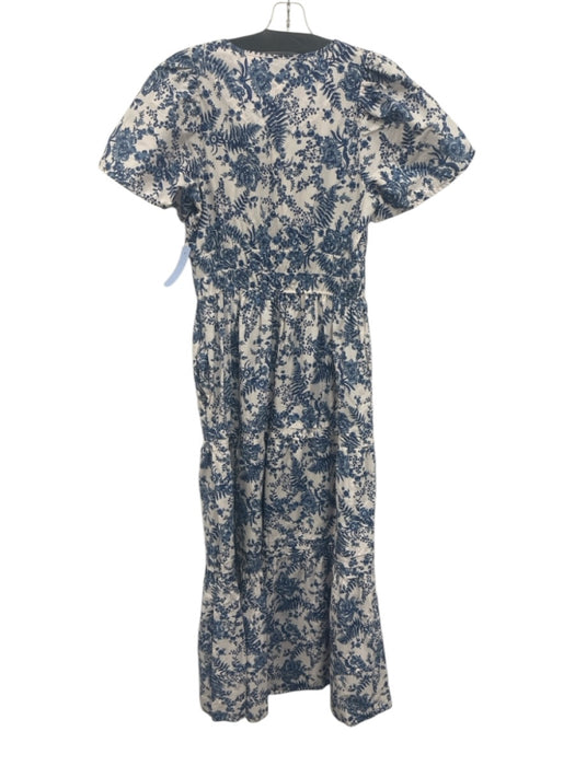 By Anthropologie Size S Blue & White Cotton Short Sleeve Floral Print Midi Dress Blue & White / S