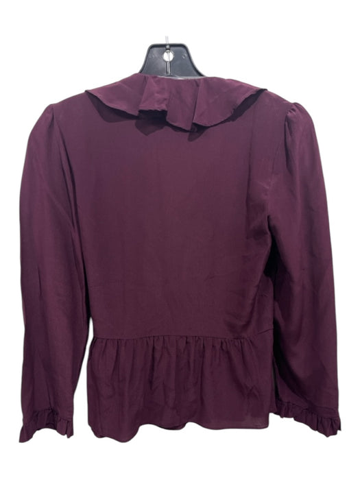 Madewell Size XS Dark Purple Silk Ruffle Trim Wrap 3/4 Trumpet Sleeve Top Dark Purple / XS