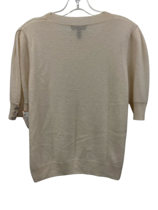 Aqua Cashmere Size XL Cream White Cashmere Short Puff Sleeve Bedazzled Sweater Cream White / XL