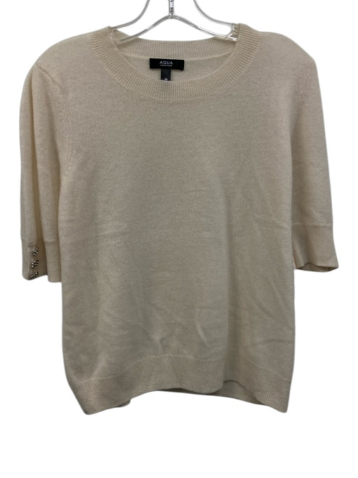 Aqua Cashmere Size XL Cream White Cashmere Short Puff Sleeve Bedazzled Sweater Cream White / XL