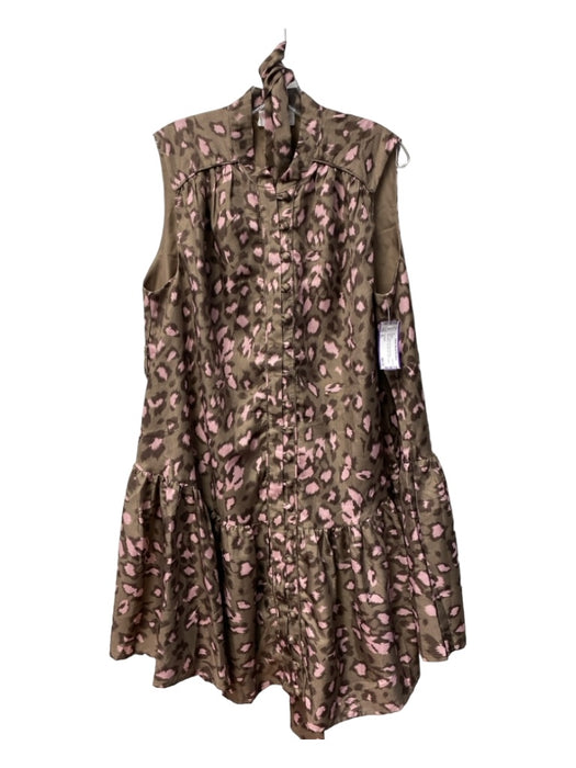 L'ATISTE Size XL Brown & Pink Polyester Sleeveless Animal Print Lined Dress Brown & Pink / XL