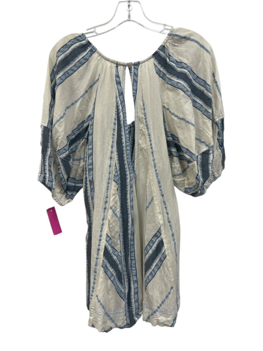 Free People Size XS Blue & Cream Cotton Stripe Tie Flowy Romper Blue & Cream / XS