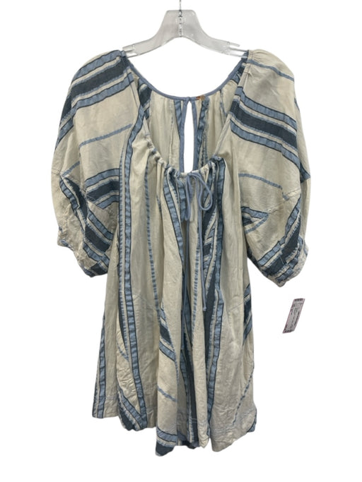 Free People Size XS Blue & Cream Cotton Stripe Tie Flowy Romper Blue & Cream / XS