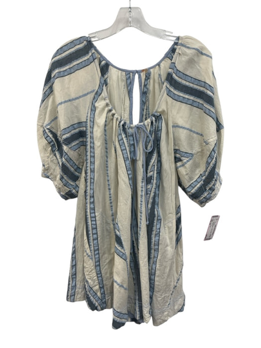 Free People Size XS Blue & Cream Cotton Stripe Tie Flowy Romper Blue & Cream / XS